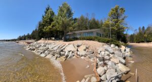 lake michigan shoreline, rock walls